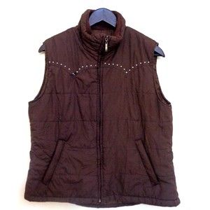 Cowgirl Up Womens Quilted Studded Sz XL Womens Puffer Vest Brown